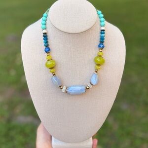 Vibrant Multicolor Gemstone Necklace | Blue Lace Agate, Turquoise & Green Jade